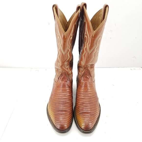 Tony Lama Teju LizardBoots Mens Vintage Cowboy Western Pull on Brown 8025 8.5 - Picture 2 of 10